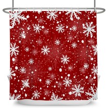 Snowflakes Shower Curtains Red White Christmas Abstract Xmas Snow Bathroom Decor - £18.32 GBP