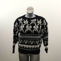 Imperial Crew Neck Sweater Women&#39;s size Small Black White bow Patterned ... - $7.92