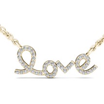 0.15CT Round Natural Diamond &quot;Love&quot; Pendant Necklace 14K Yellow Gold Finish - £133.36 GBP