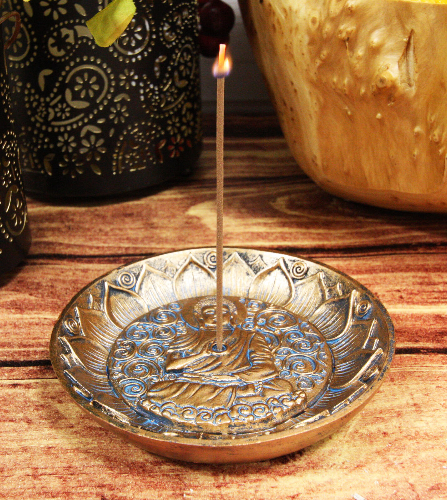 Meditation Of Shakyamuni Buddha Incense Stick Holder Burner Round Dish M... - $15.99