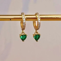 2Ct Heart Simulated Green Emerald Drop &amp; Dangle Earrings 14K Yellow Gold Plated - £45.63 GBP