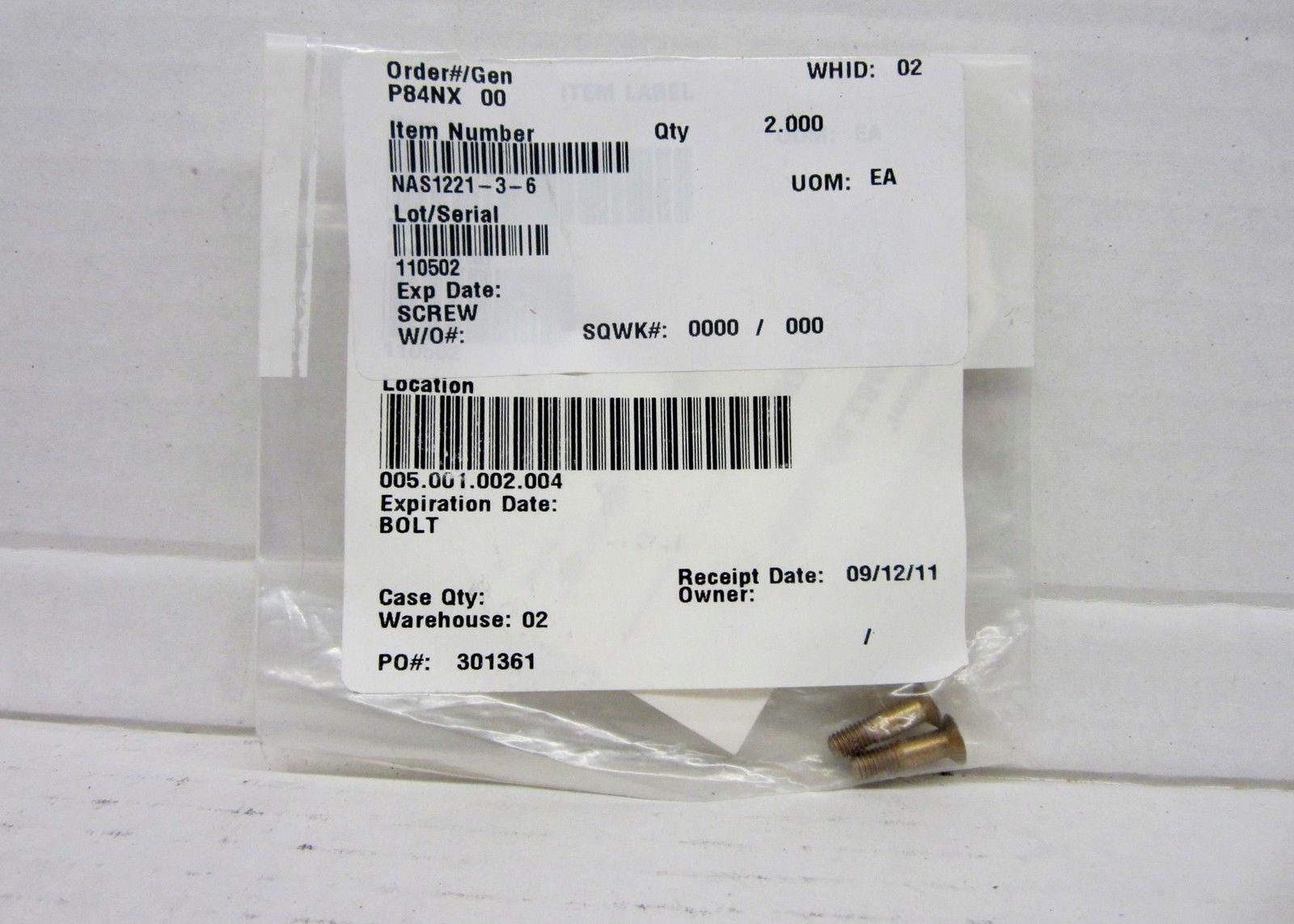PACK OF 2 - NAS1221-3-6 BOLTS, AIRCRAFT AIRPLANE AVIATION AVIONICS REPLA... - $6.92