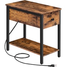 Side Table With Charging Station, Narrow Nightstand With Drawer &amp; Usb Po... - $111.99