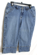 A.N.A MEDIUM BLUE DENIM CAPRI JEANS 14 PETITE STRETCH FLAT FRONT BUTTONE... - $13.96