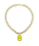 Gold Hip Hop Charming Yellow Gemstone Pendant Necklace, 9mm 18&quot; Cuban Chain - $16.82