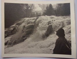 Vintage A Girl Watching Waterfalls In The Woods Black &amp; White Photo 1950s - £3.08 GBP