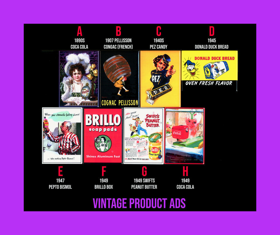 Vintage 1890s - 1940s Product Ads Mini Posters Magnet Mirror Pinback 3.5... - $4.49+