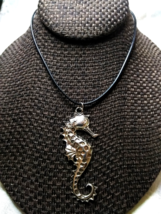 Seahorse Necklace Black Cotton Cord 16-18 Inch Women Men Teens Beachy Gift Ideal - £5.61 GBP