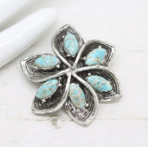Vintage Signed Hollywood Turquoise Cabochon Silver Shield BROOCH Pin Jewellery - £7.74 GBP