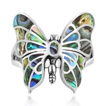 Exotic Graceful Butterfly Abalone Shell Inlay Sterling Silver Ring-11 - £24.05 GBP