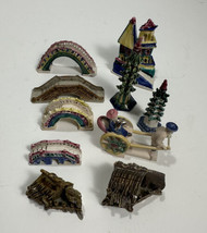 Vintage Miniature Figurine Pagoda Bridge Lot Of 10 Chinese Bonsai Decoration - £15.53 GBP