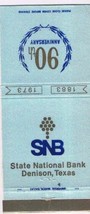 Matchbook Cover State National Bank Denison Texas 90th Anniversary 1973 - £0.73 GBP