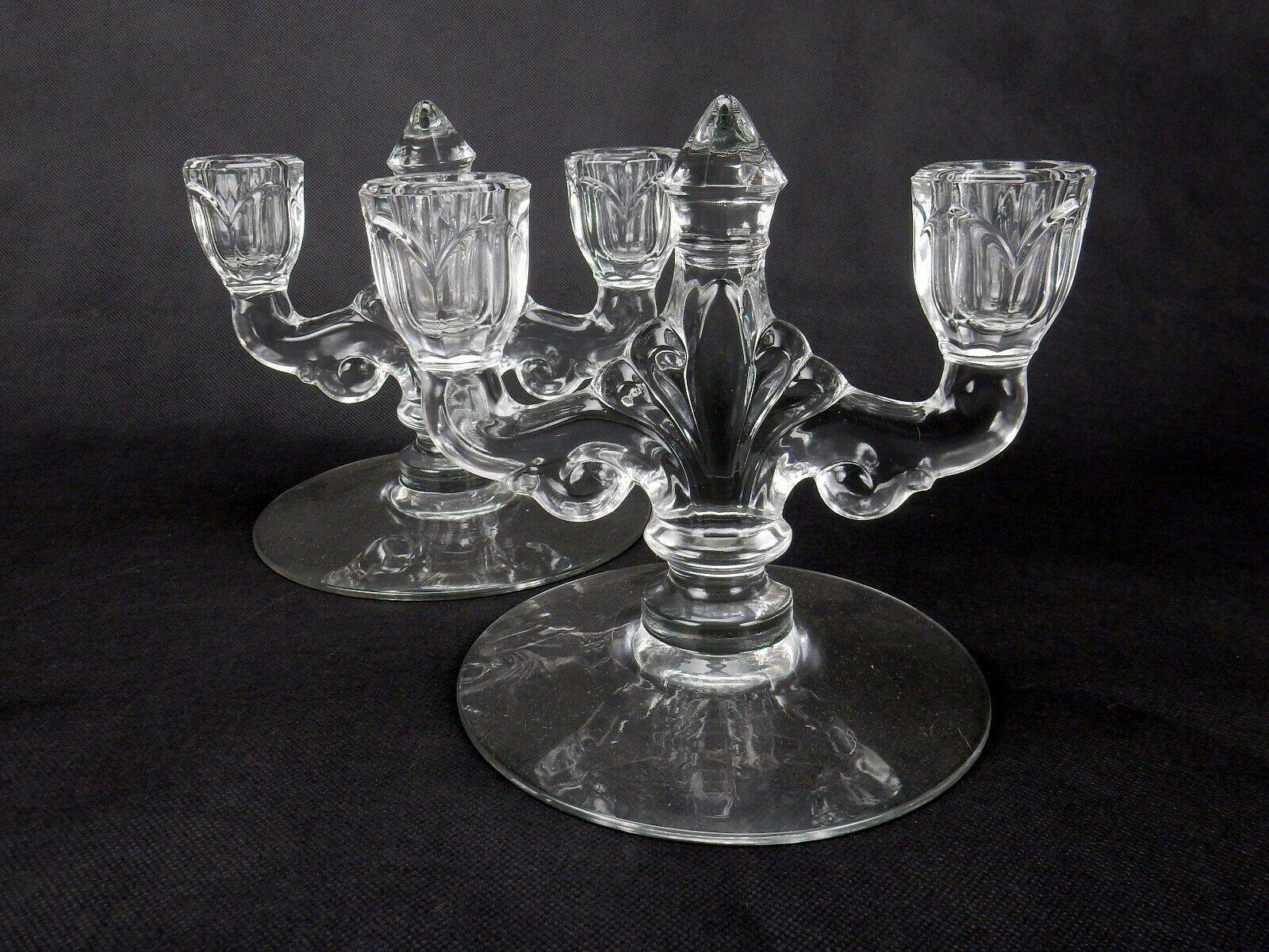 Fostoria Vintage Double Candle Holders, Fostoria Crystal Candle Holder Pair - $29.35