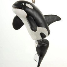 Orca Whale Black &amp; White Ocean Resin Ornament NWT Dangly Tailfin Whimsical - £15.73 GBP
