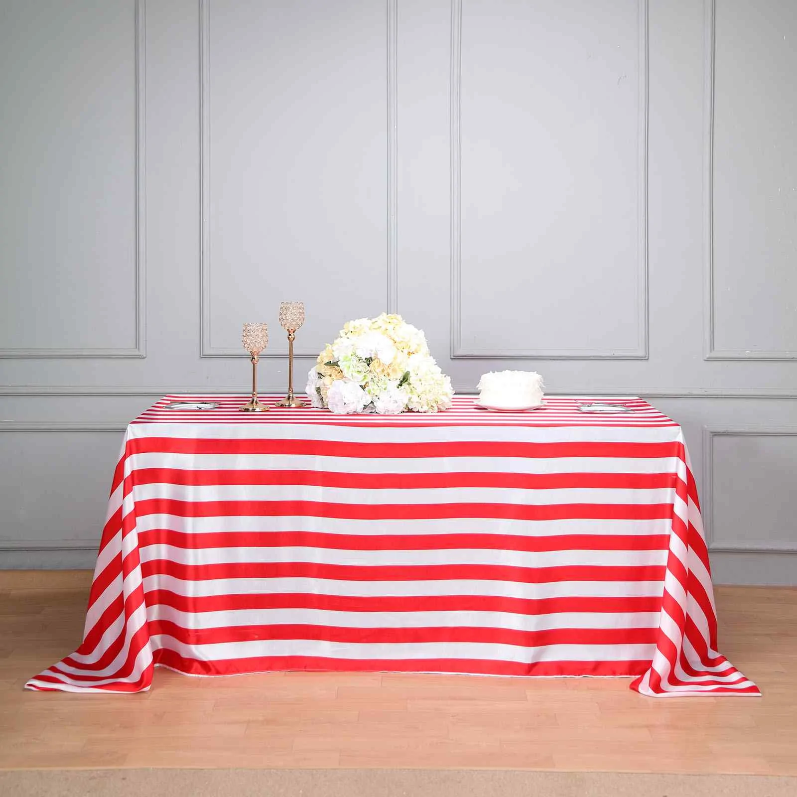 White Red - 90&quot;x156&quot; Rectangle Tablecloth Seamless Stripe Satin Weddings - £31.69 GBP