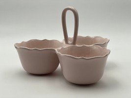 Nicole Miller Pastel Pink 3 Bowl Condiment Server Ceramic Divided Dishes - $27.72