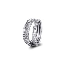S925 Original Sterling Silver Triple Band Pave Snake Chain Pattern Ring Engageme - £20.66 GBP