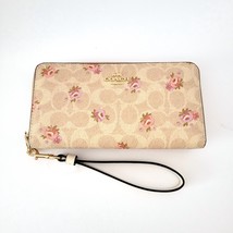 Coach CAR06 Long Zip Around Wallet Floral Print Clutch Wristlet Sand - $114.94