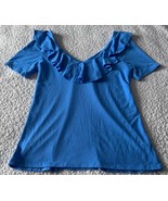 Lilly Pulitzer Short Sleeve V Neck Ruffle Tank Top Royal Blue Size Small... - $547.57 MXN