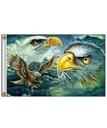 MAJESTIC EAGLES  3X5  FLAG banner FL817  bald usa american nature scene ... - $260.17 MXN