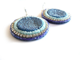 Blue Druzy Earrings, Boho Chic, Blue Silver Earrings, Blue Round, Boho Earrings, - £17.40 GBP