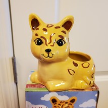 Ceramic Animal Planter for succulents or small plants, 4" yellow cat, Jay Jaguar image 2