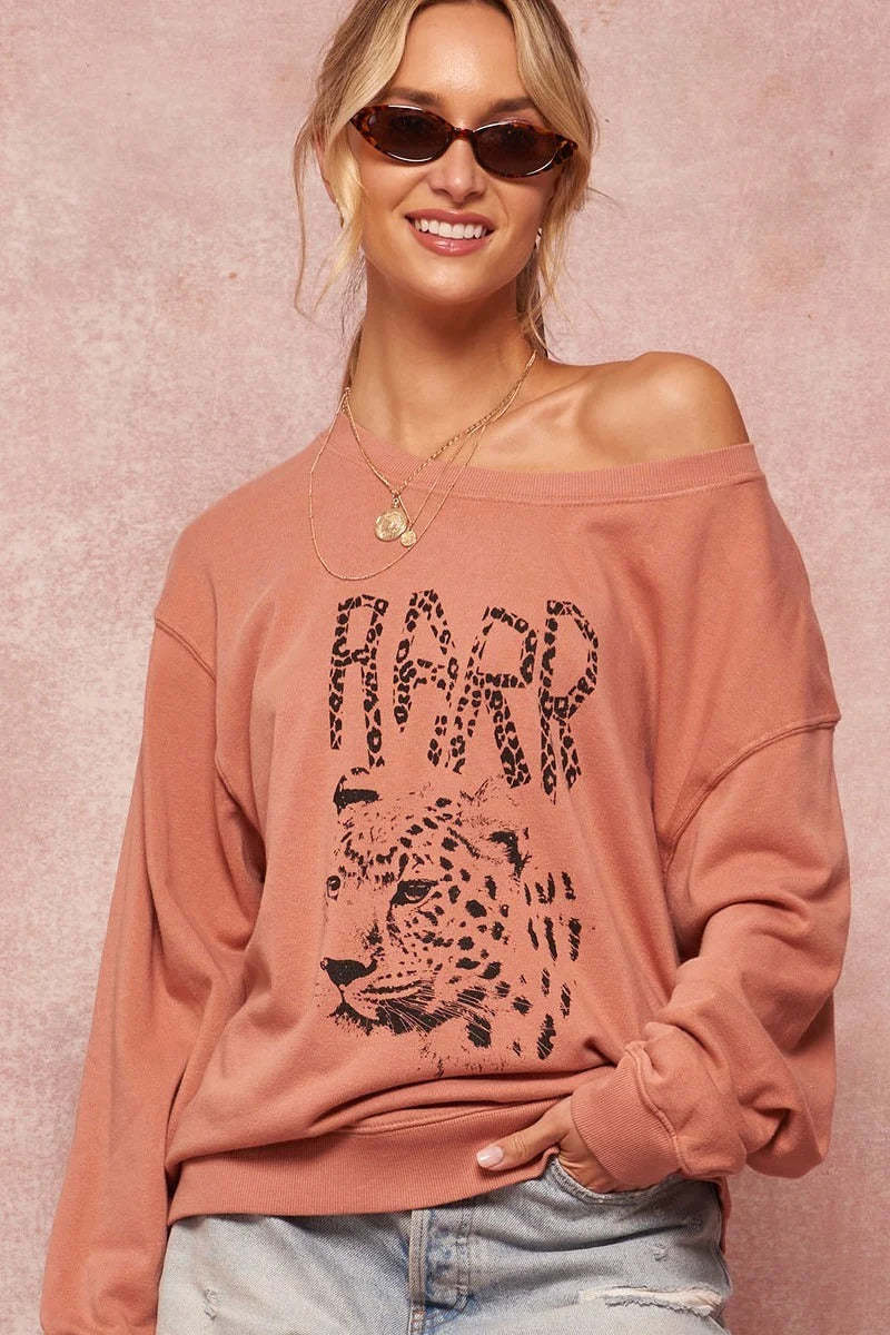 Primary image for Rose Pink Garment Dyed French Terry Graphic Cotton Sweatshirt