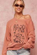 Rose Pink Garment Dyed French Terry Graphic Cotton Sweatshirt - £19.66 GBP