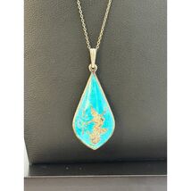 Vintage Siam Dancer Turquoise Teardrop Pendant Sterling Necklace - $62.62