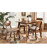 Salvatore Sand Fabric Upholstered and Walnut Brown 5-Piece Dining Set - $14,070.27 MXN