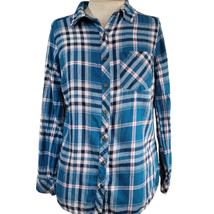 Blue and White Plaid Button Up Flannel Shirt Size XS - £19.42 GBP