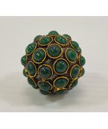 *C51) Brass Inlaid Green Studded Hand Ball Decorative Ornament Art India - $49.49