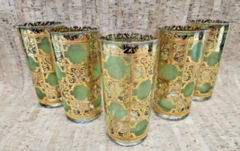 5 Vintage Unsigned Culver Prado Green Gold Collins Glasse 22K Gold Filigree - £179.10 GBP