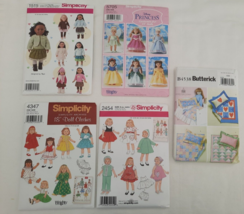 Lot of 5 UC FF 18" Doll Patterns ~ Clothing ~ Bedding ~ Disney Princess Costumes - $19.75