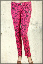 Iron Fist Jungle Fever Leopard Animal Print Womens Skinny Jeans Hot Pink... - $29.99