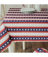 Printed Fabric Tablecloth,52&quot;x70&quot;Oblong,PATRIOTIC,AMERICANA,STARS&amp;STRIPE... - £17.40 GBP