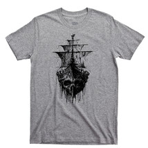 Pirate Skull Ship T Shirt, Jolly Roger Skull &amp; Crossbones Men&#39;s Cotton Tee Shirt - £11.15 GBP