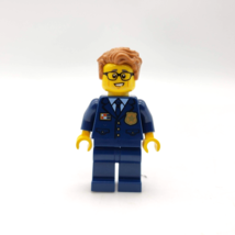 LEGO City Police Minifigure Gold Badge Tie Glasses Brown Hair - £3.06 GBP