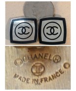 Chanel Crossed CC Clip On Back Earrings Monogram 1.5 In Gold Black Ename... - $584.06