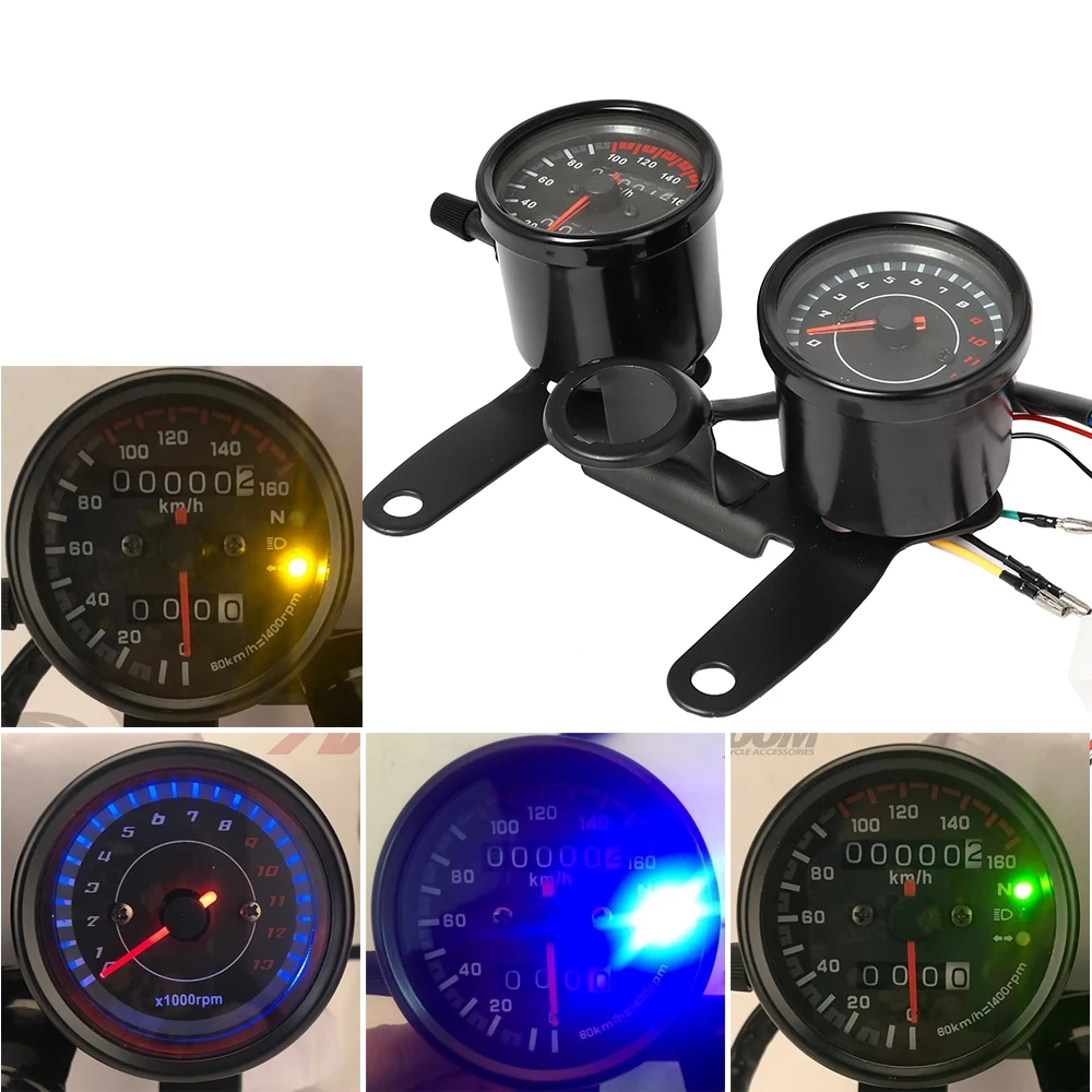 12V Motorcycle Speedometer Tachometer Dual Gauge Kit Fit for All Tradition - £32.80 GBP