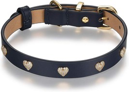 Genuine Leather With Microfiber Bejeweled Heart Stud Dog Collar In Navy ... - $53.99