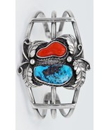 Vicki Orr Vintage Stormy Mountain Turquoise and Branch Coral Navajo Cuff - £309.33 GBP