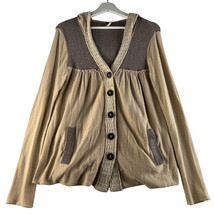 Free People XS Cardigan Sweater Hooded Peasant Beige Oversized Button Up V-Neck - £21.37 GBP