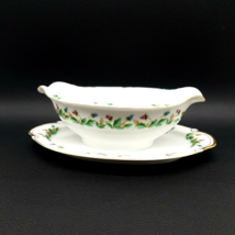 Aladdin Fine China Hollandia Gravy Boat w/ Attached Plate Occupied Japan Flower - £14.69 GBP