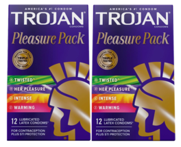 Trojan Pleasure Pack Variety Sampler Lubricated Latex Condoms 12 units - 2 Pack - £12.33 GBP