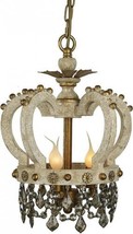 Chandelier Crown Gold Accents Beige Distressed Gray White Wood Carved - £414.86 GBP