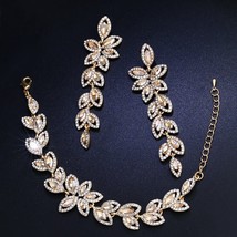 OCESRIO Crystal Bridal Jewelry Sets Gold Flower Earrings Bracelets Wedding Jewel - £23.57 GBP