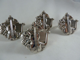 Violin Harp musical instruments napkin Rings By Bombay Company Silver - $21.77