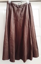 Vintage LIZ CLAIBORNE Linen Skirt Long Gored Zip Tie Waist Brown Women&#39;s... - £38.28 GBP