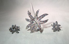 Givenchy Signed Pink White Crystal Starburst Brooch & Earrings Set K1436 - $53.46